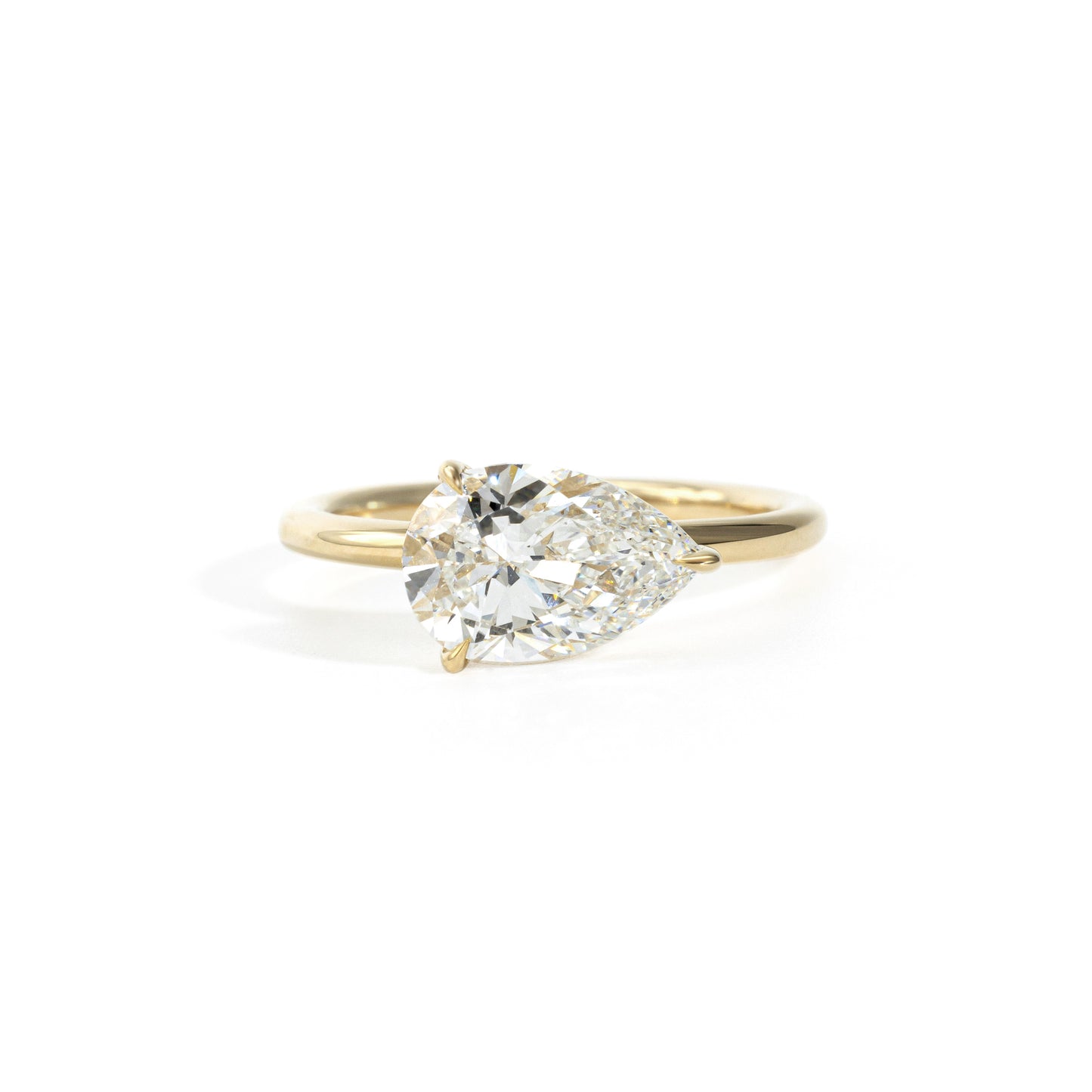 Front view East-West Pear Cut Lab Grown Diamond Engagement Ring in 14K Gold