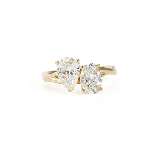 Front view of 2ct Ivy Pear and Oval Cut Lab Grown Diamond Ring in 14K gold