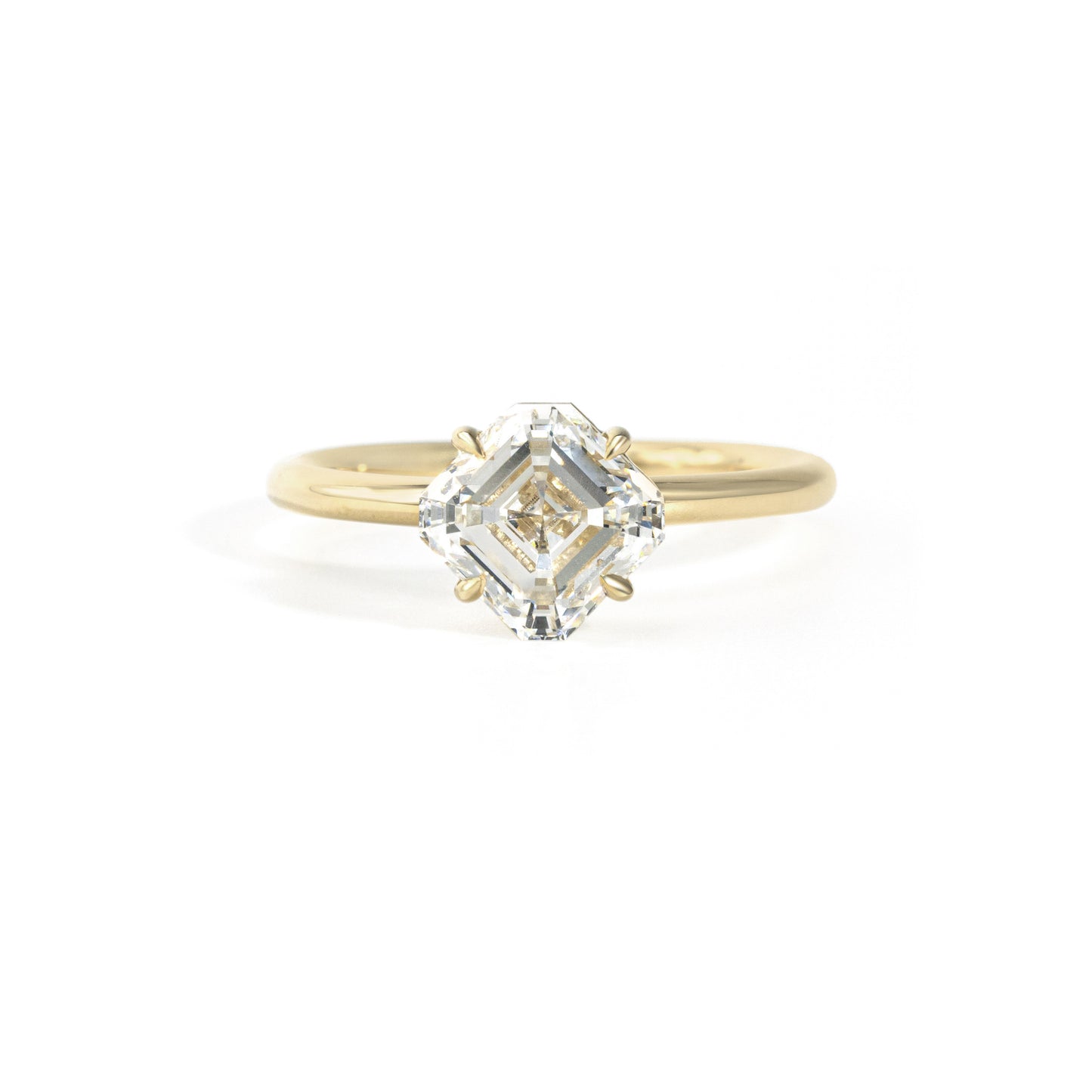 Front view of Bonni Asscher cut lab-grown diamond ring in 14K gold
