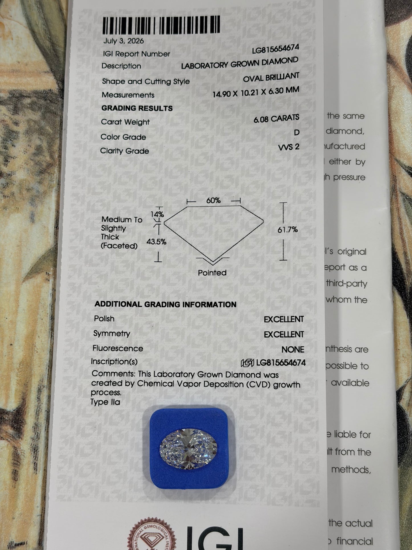 Custom Order Deposit - 6ct Oval Cut Lab Diamond Setting