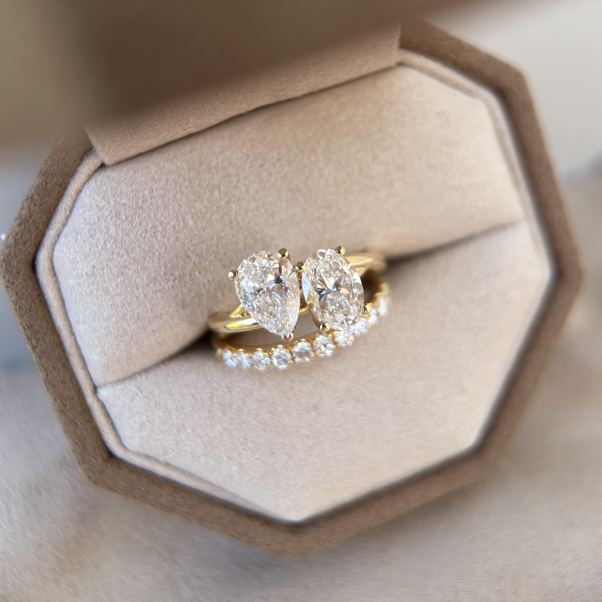 Ivy-Pear & Oval Cut Engagement Ring shown inside Elora jewelry box
