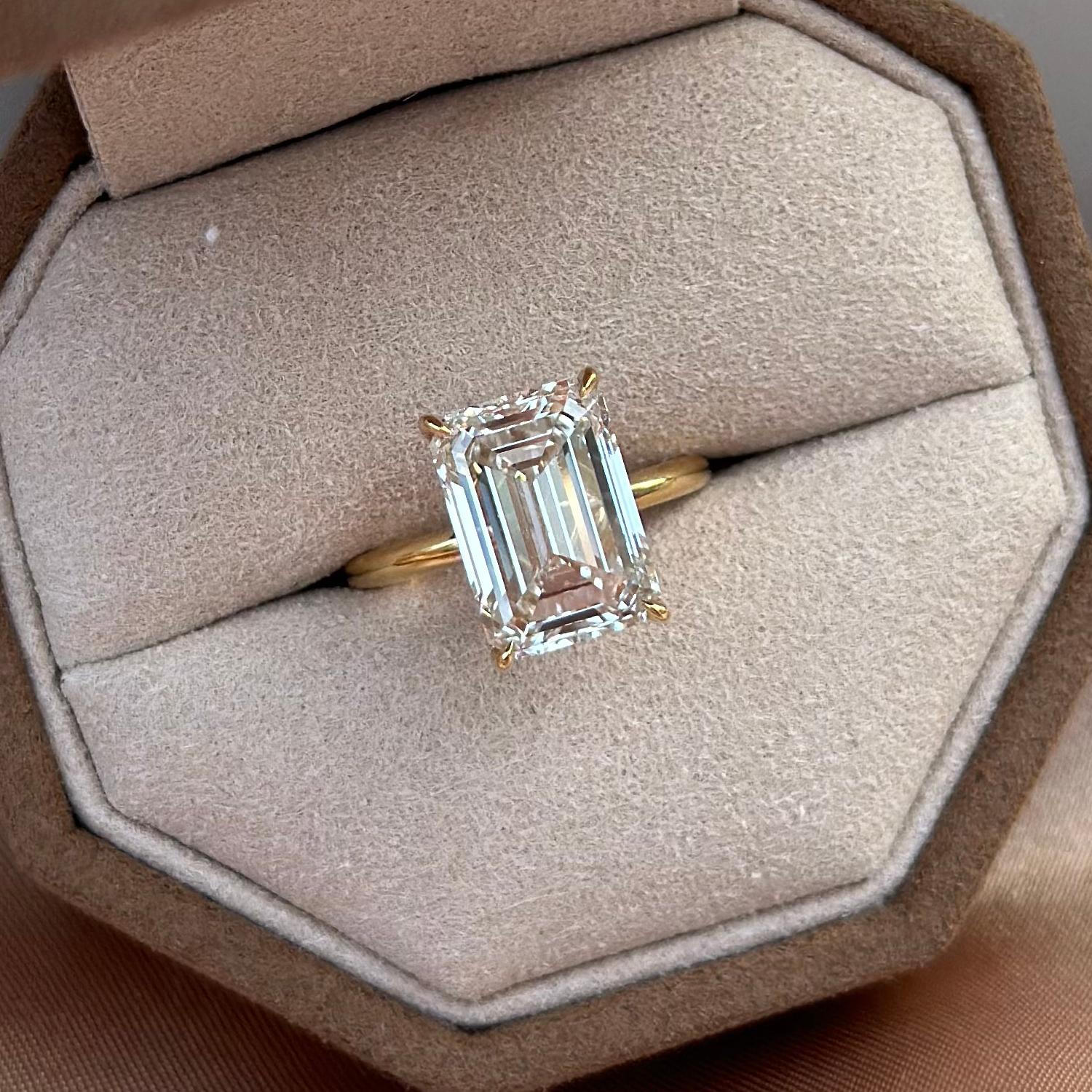 Jude Emerald cut lab-grown diamond ring shown inside Elora jewelry box