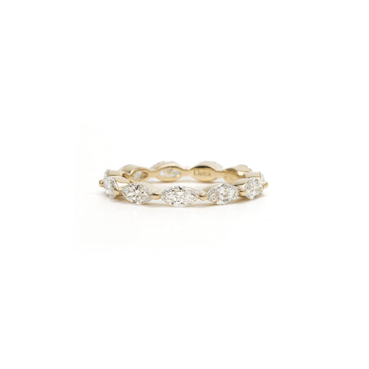 Front view Maeve eternity pavé band with marquise-cut lab-grown diamonds in 14K yellow gold