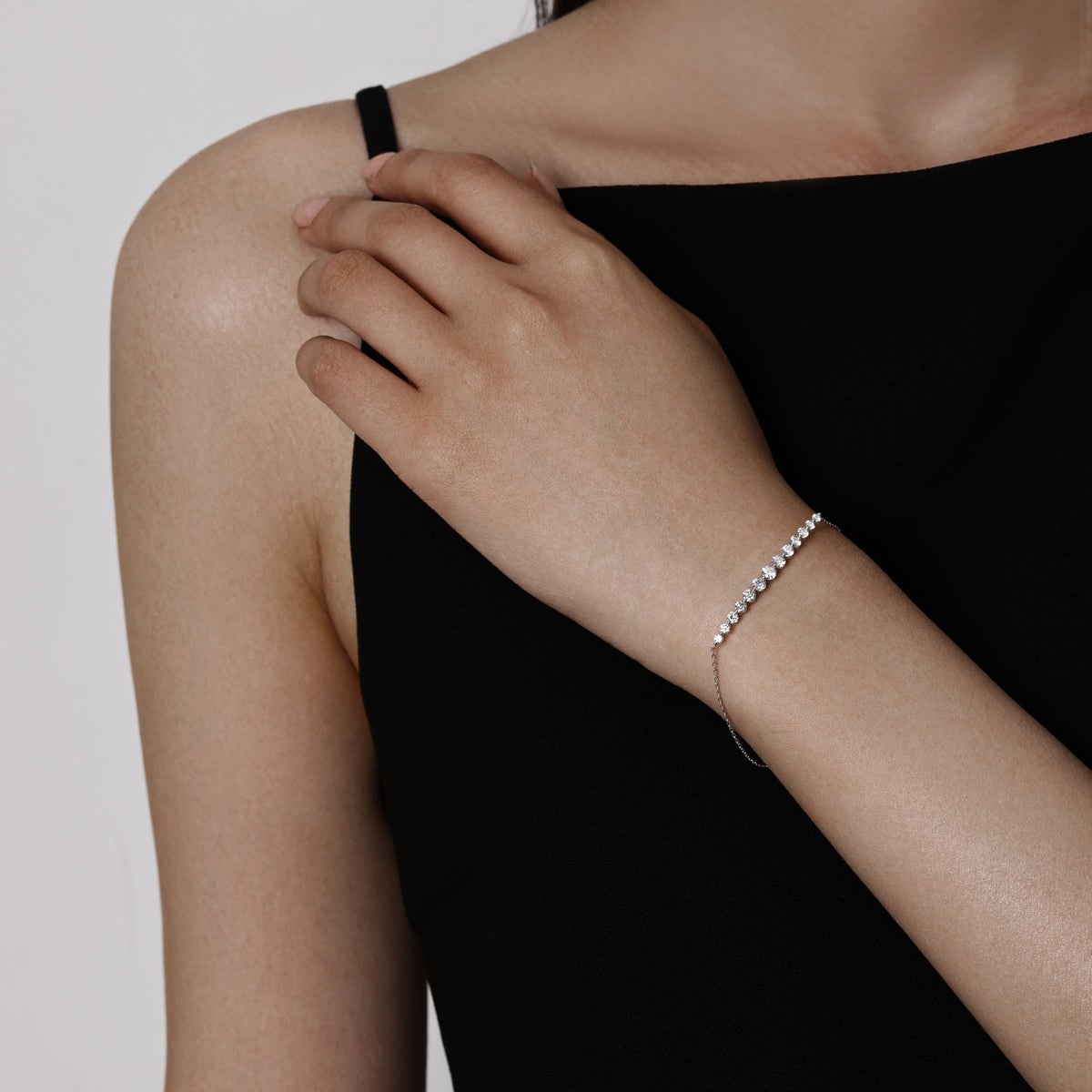 Model wearing a Tennis Diamond Bracelet 6.5" Bracelet Length (165mm)