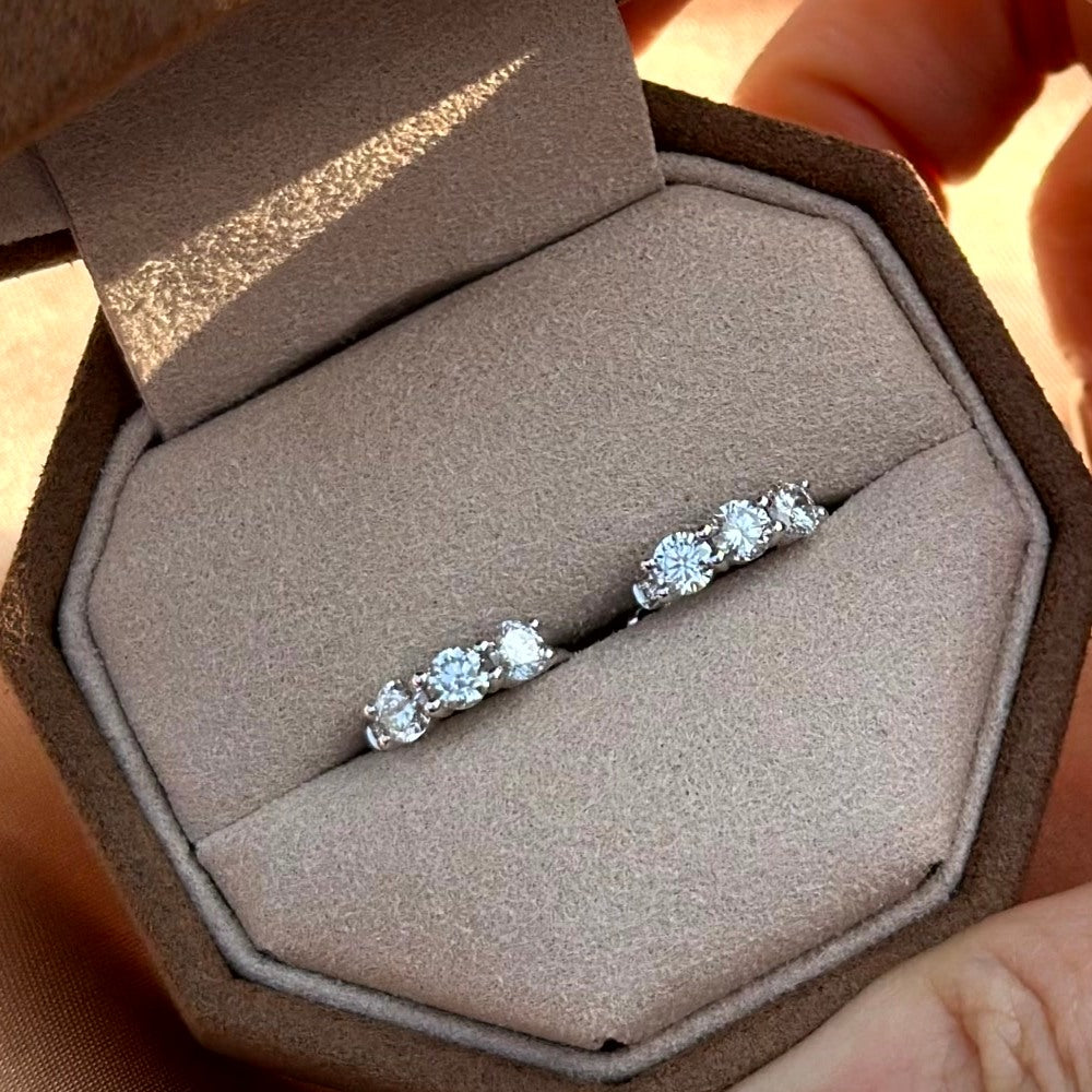 Round cut Diamond Huggie Hoop Earrings Platinum In Elora Jewelry Box