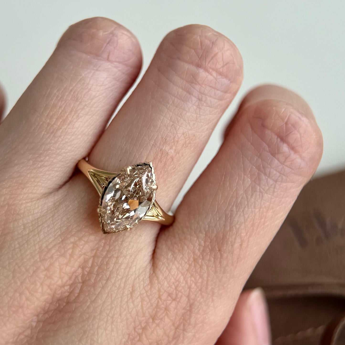 Seville-Champagne Old Mine Marquise Lab Grown Diamond Ring