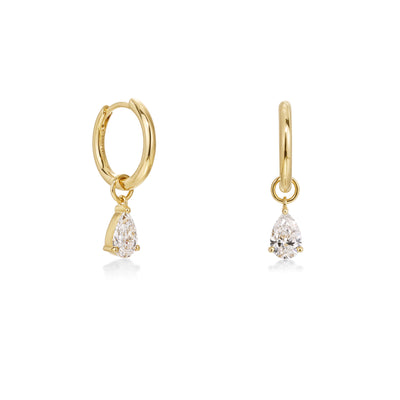 Pear Diamond Drop Hoop Earrings in 18K Yellow Gold | Elora