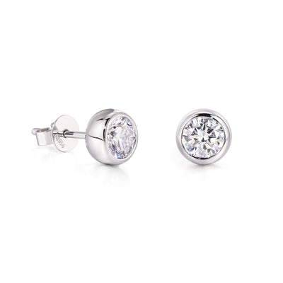 Classic Bezel Round Diamond Stud Earrings Platinum | Elora
