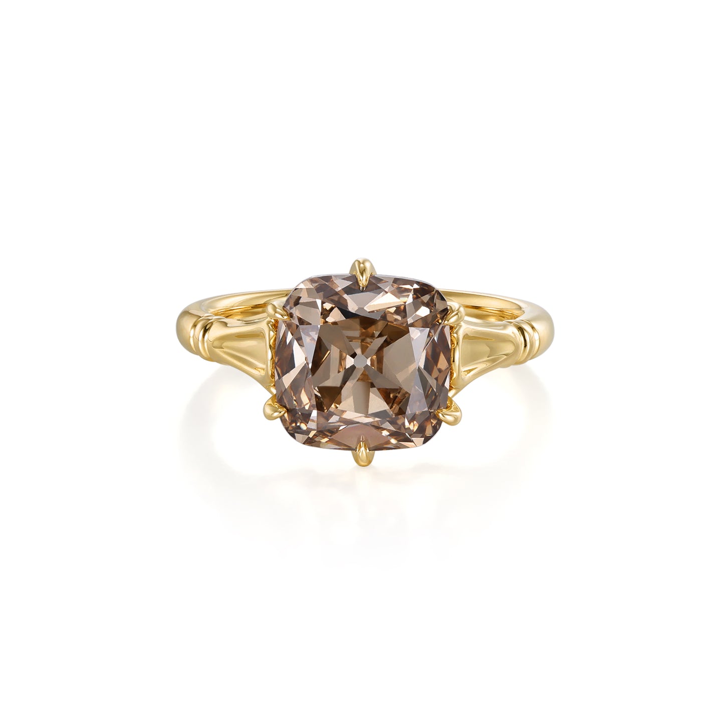 Athena-Champagne Old Mine Cushion Cut Lab Grown Diamond Engagement Ring featuring a 3.48ct champagne diamond.