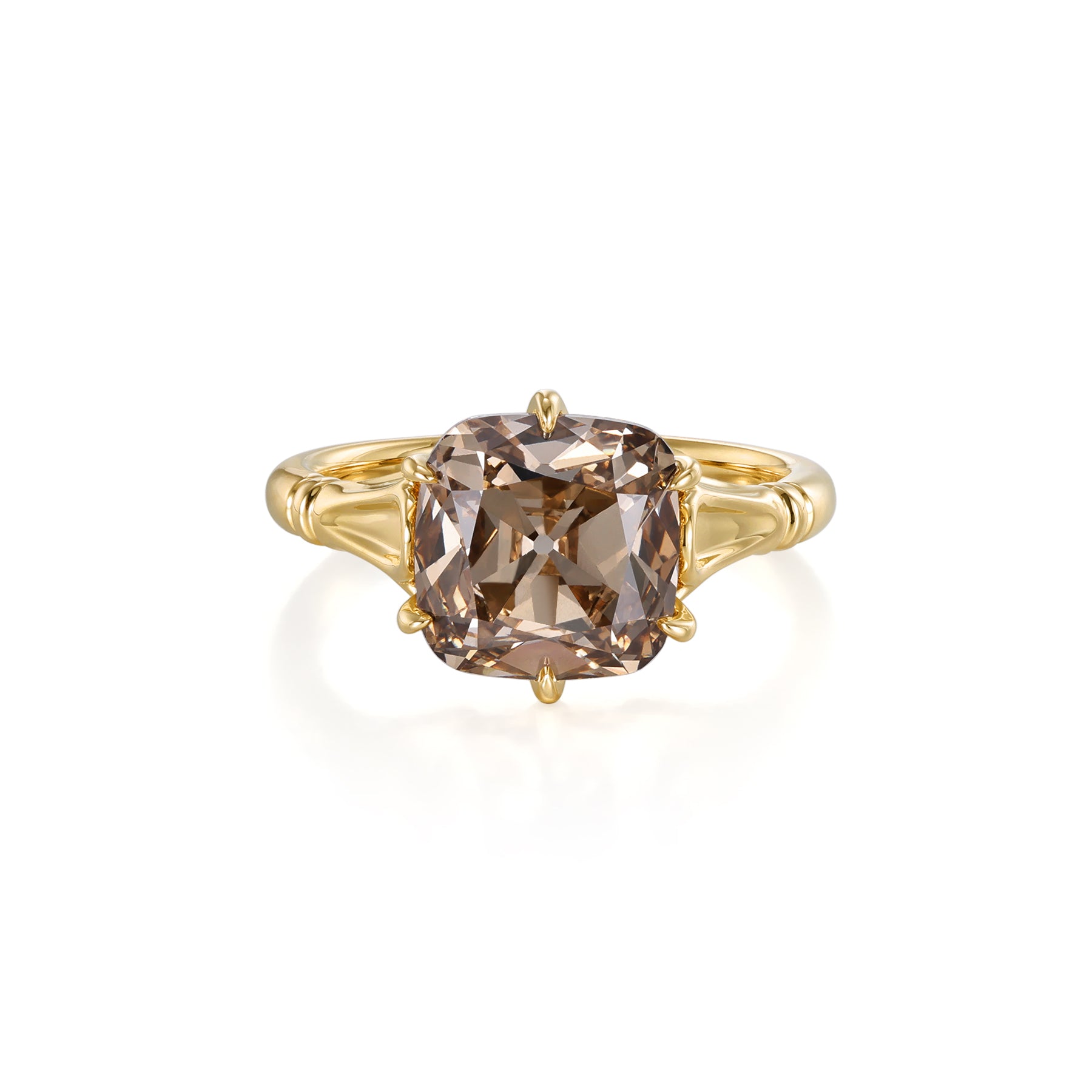 Athena-Champagne Old Mine Cushion Cut Lab Grown Diamond Engagement Ring featuring a 3.48ct champagne diamond.