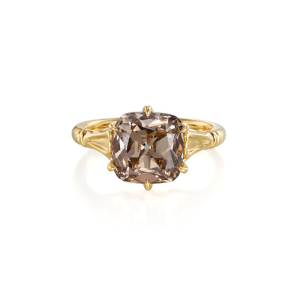 Athena-Champagne Old Mine Cushion Cut Lab Grown Diamond Engagement Ring featuring a 3.48ct champagne diamond.