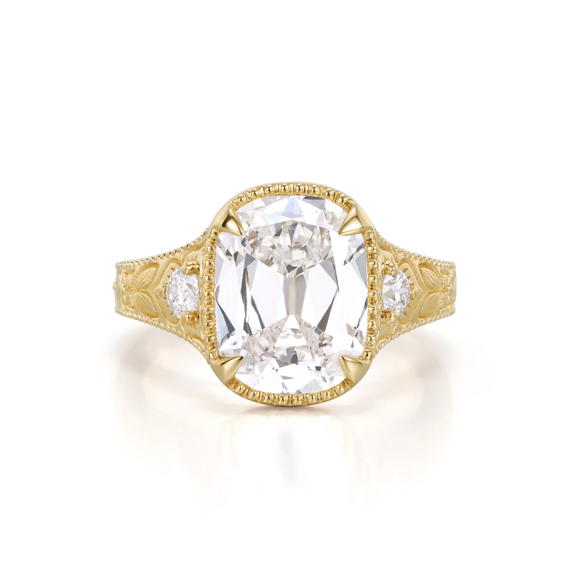Opal-Old Mine Cushion Cut Lab Grown Diamond Engagement Ring