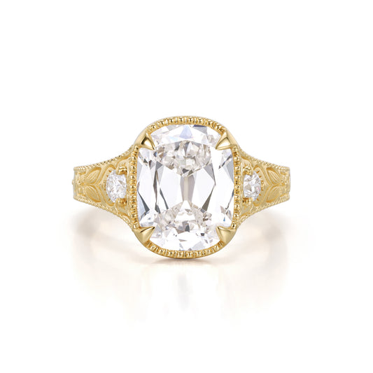 Opal-Old Mine Cushion Cut Lab Grown Diamond Engagement Ring