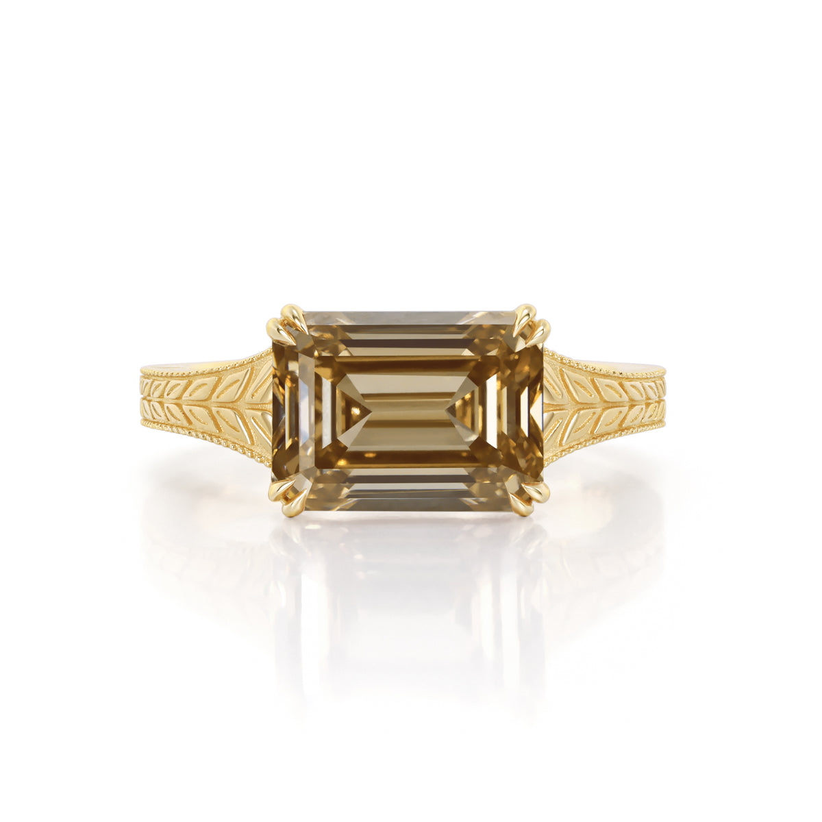Hana-Champagne Emerald Cut Lab Grown Diamond Ring