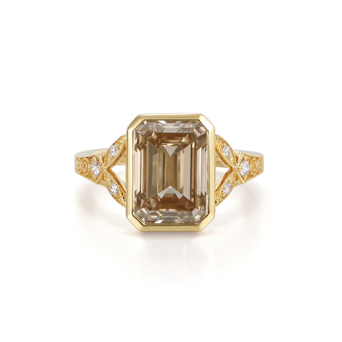 Lumi-Champagne Emerald Cut Lab Grown Diamond Ring
