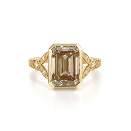 Lumi-Champagne Emerald Cut Lab Grown Diamond Ring