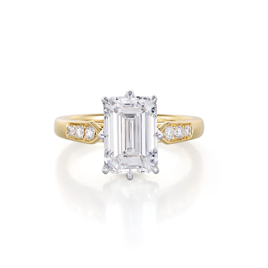 Carmine-Emerald Cut Lab Grown Diamond Engagement Ring