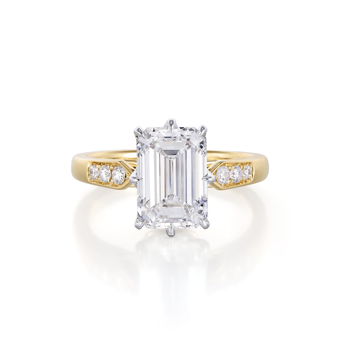 Carmine-Emerald Cut Lab Grown Diamond Engagement Ring