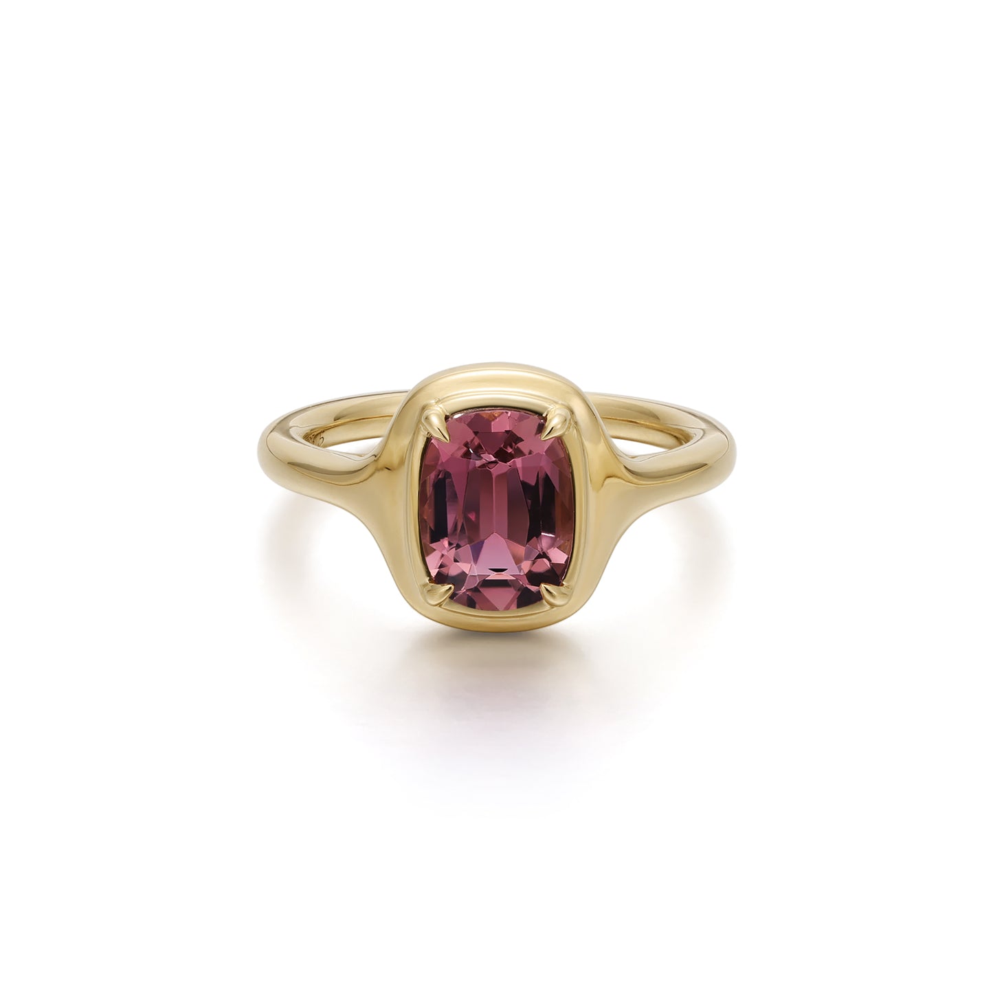 Cushion Cut Light Pink Tourmaline Ring in 14K yellow gold