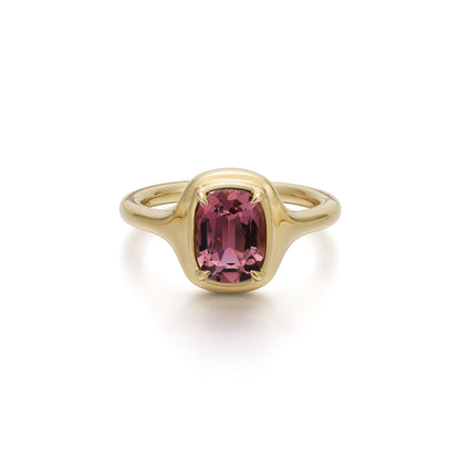 Cushion Cut Light Pink Tourmaline Ring in 14K yellow gold