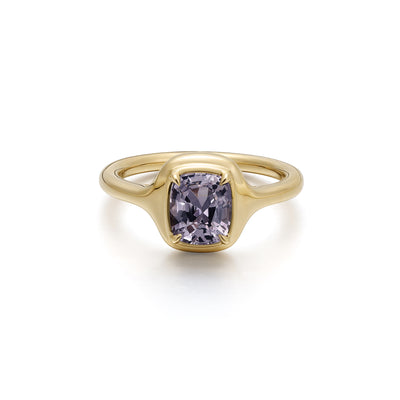 Cushion Cut Grey Spinel Ring in 14K yellow gold