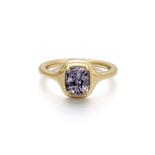 Cushion Cut Grey Spinel Ring in 14K yellow gold