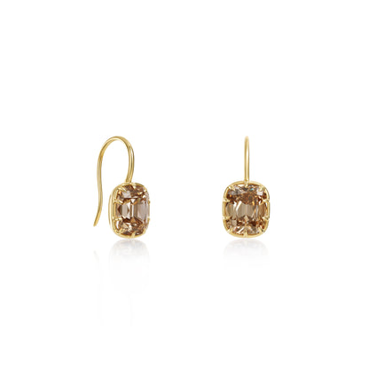 Champagne Old Mine Cushion Cut Diamond Drop Earrings