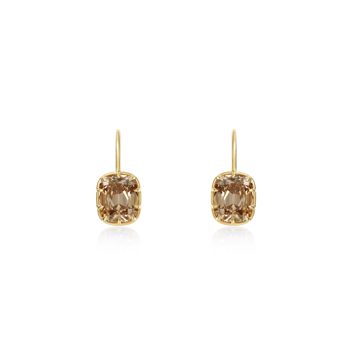 Champagne Old Mine Cushion Cut Diamond Drop Earrings