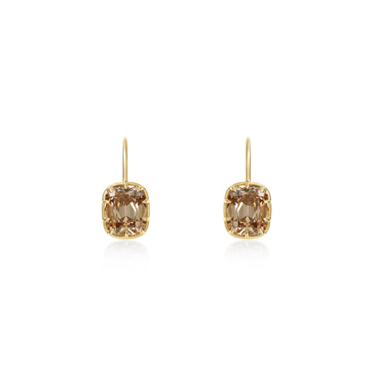 Champagne Old Mine Cushion Cut Diamond Drop Earrings