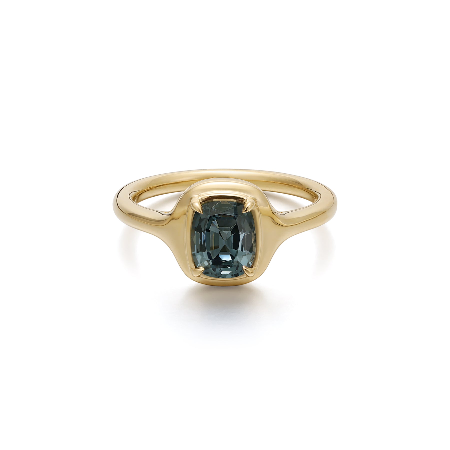 Ellie Cushion Cut Green Spinel Ring in yellow gold