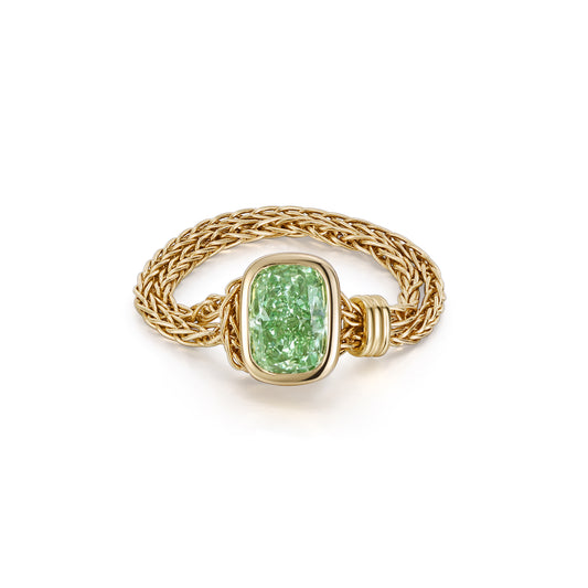 Faith-Cushion Cut Green Lab Grown Diamond Chain Engagement Ring