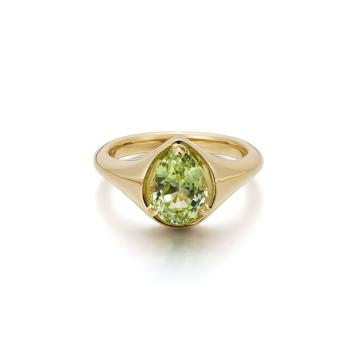 Evie-Pear Cut Lime Green Tourmaline Gemstone Ring