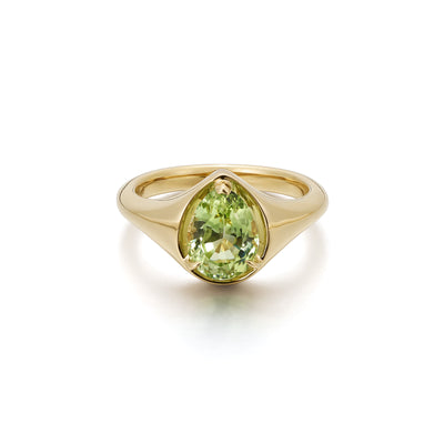 Evie-Pear Cut Lime Green Tourmaline Gemstone Ring