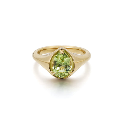 Evie-Pear Cut Lime Green Tourmaline Gemstone Ring