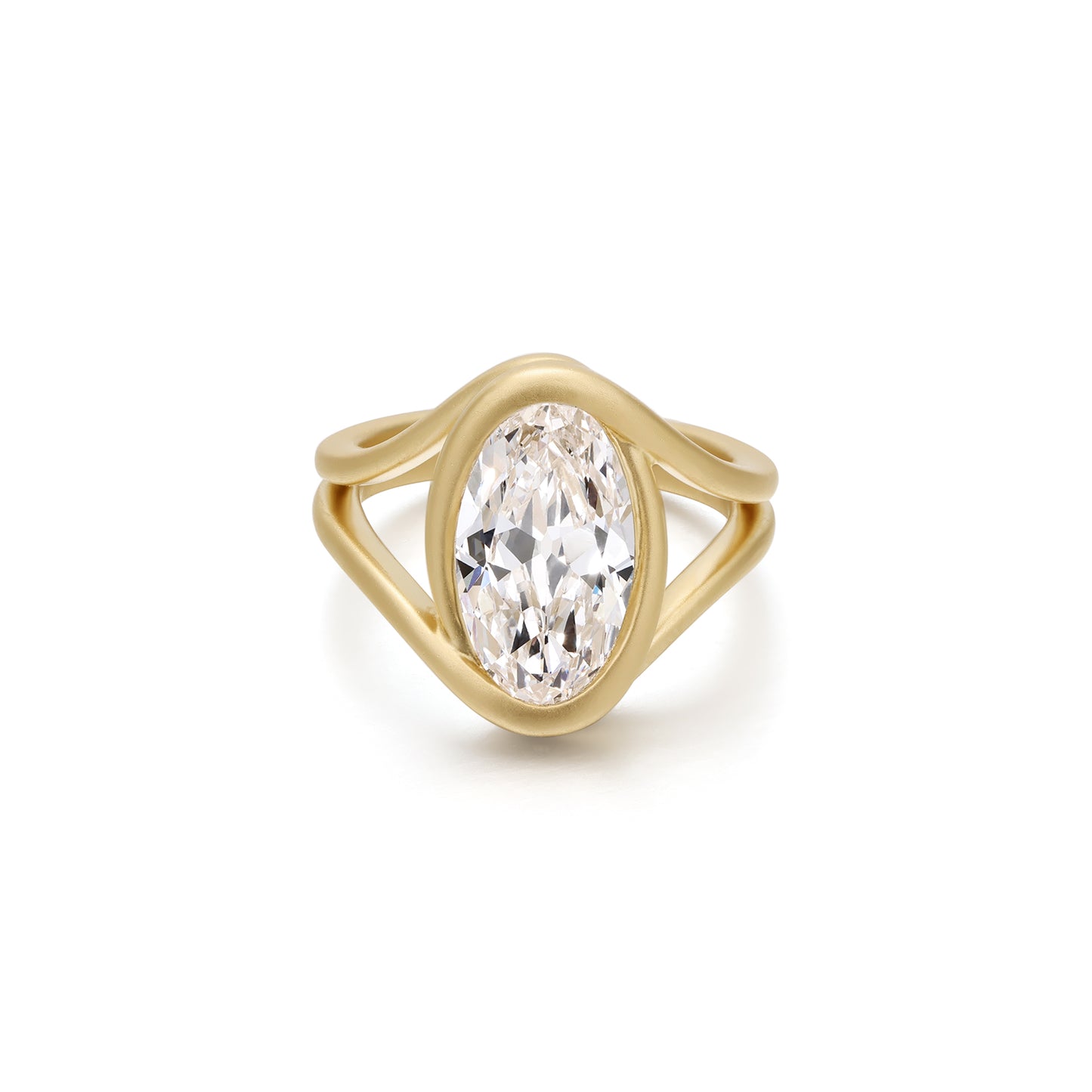 antique moval cut lab grown diamond engagement ring in brushed 14K yellow gold