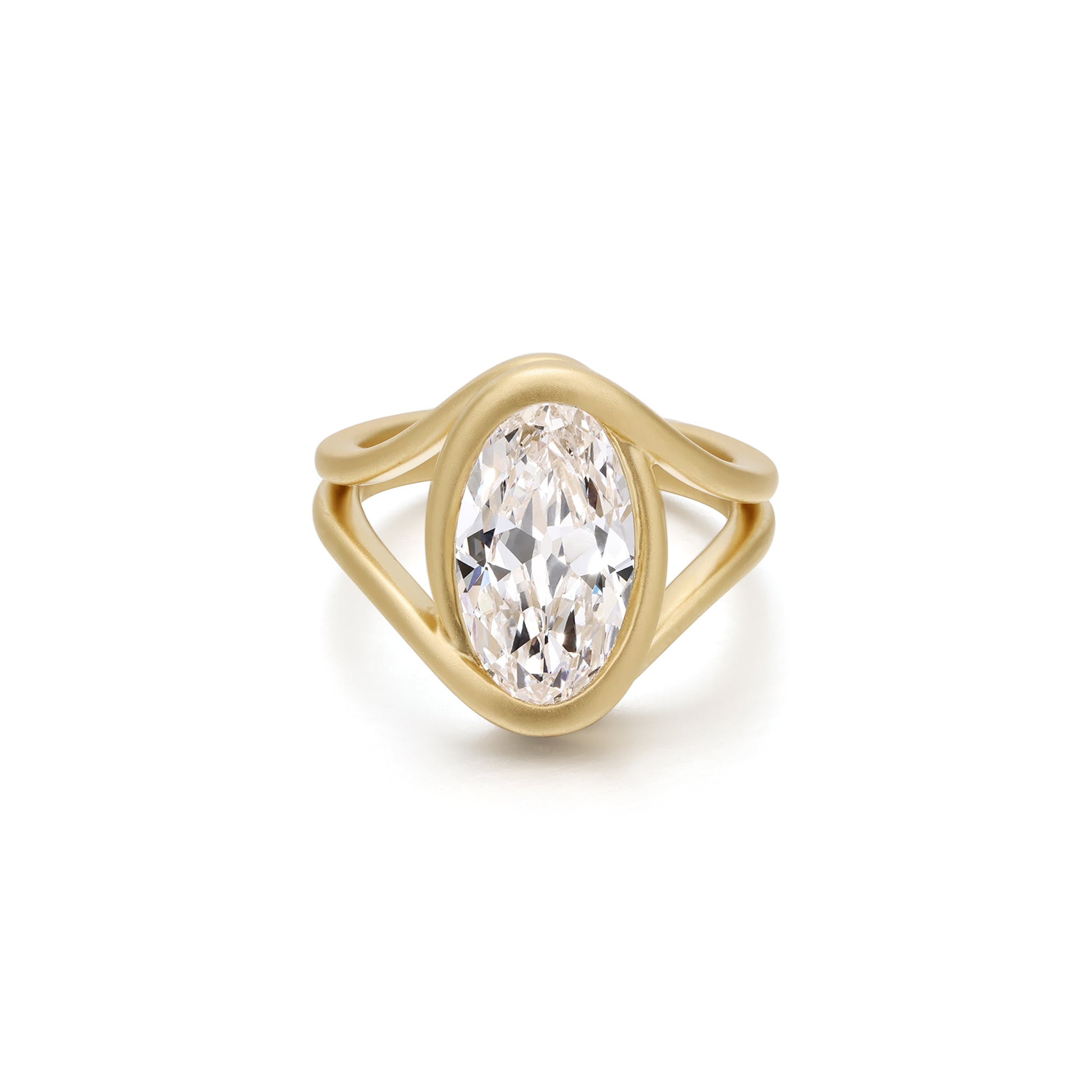 antique moval cut lab grown diamond engagement ring in brushed 14K yellow gold