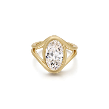 antique moval cut lab grown diamond engagement ring in brushed 14K yellow gold