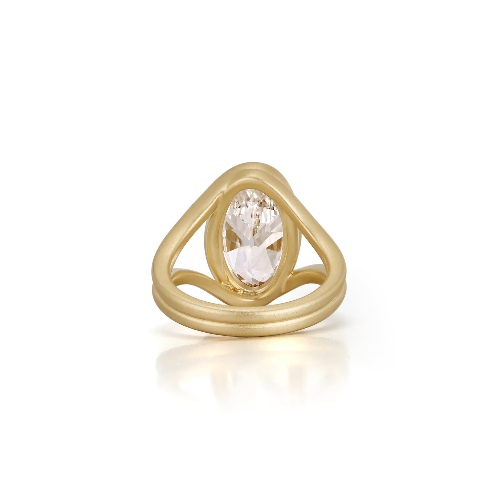 Front view of the Celeste antique moval cut lab grown diamond engagement ring with bezel setting