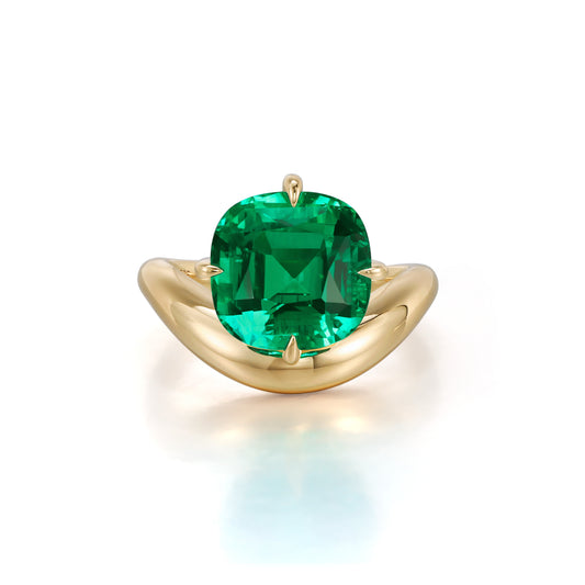 Elda-Cushion Lab Grown Emerald Sculptural Gold Ring