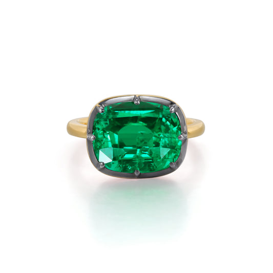 Thea-Cushion Lab Grown Emerald Two-Tone Ring