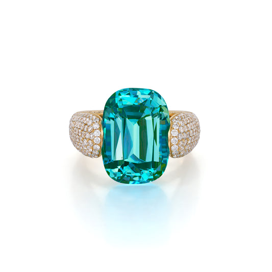 Marlow-Cushion cut Lab Grown Paraiba Diamond Pavé Ring