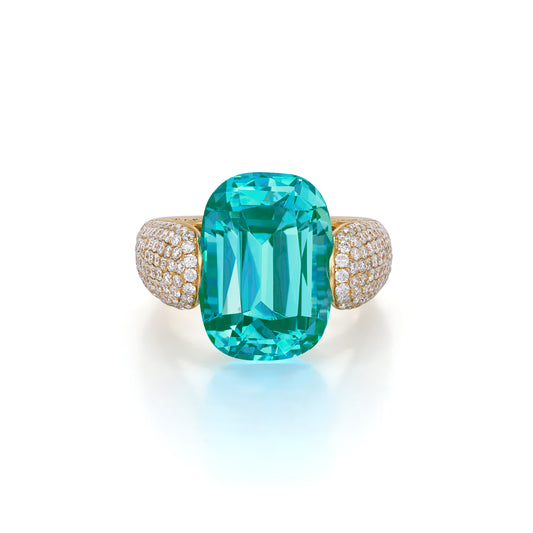 Marlow-Cushion cut Lab Grown Paraiba Diamond Pavé Ring