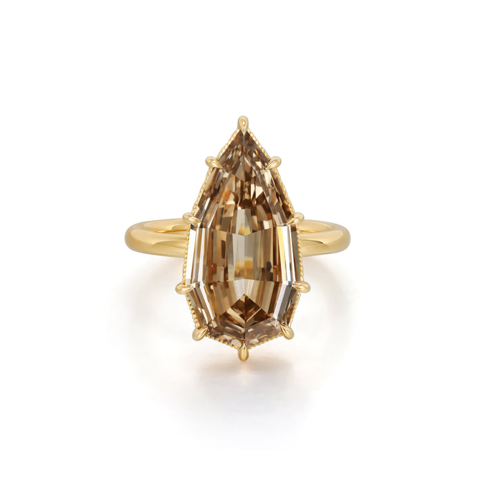 Reese-Champagne Pear Step Cut Lab Grown Diamond Ring