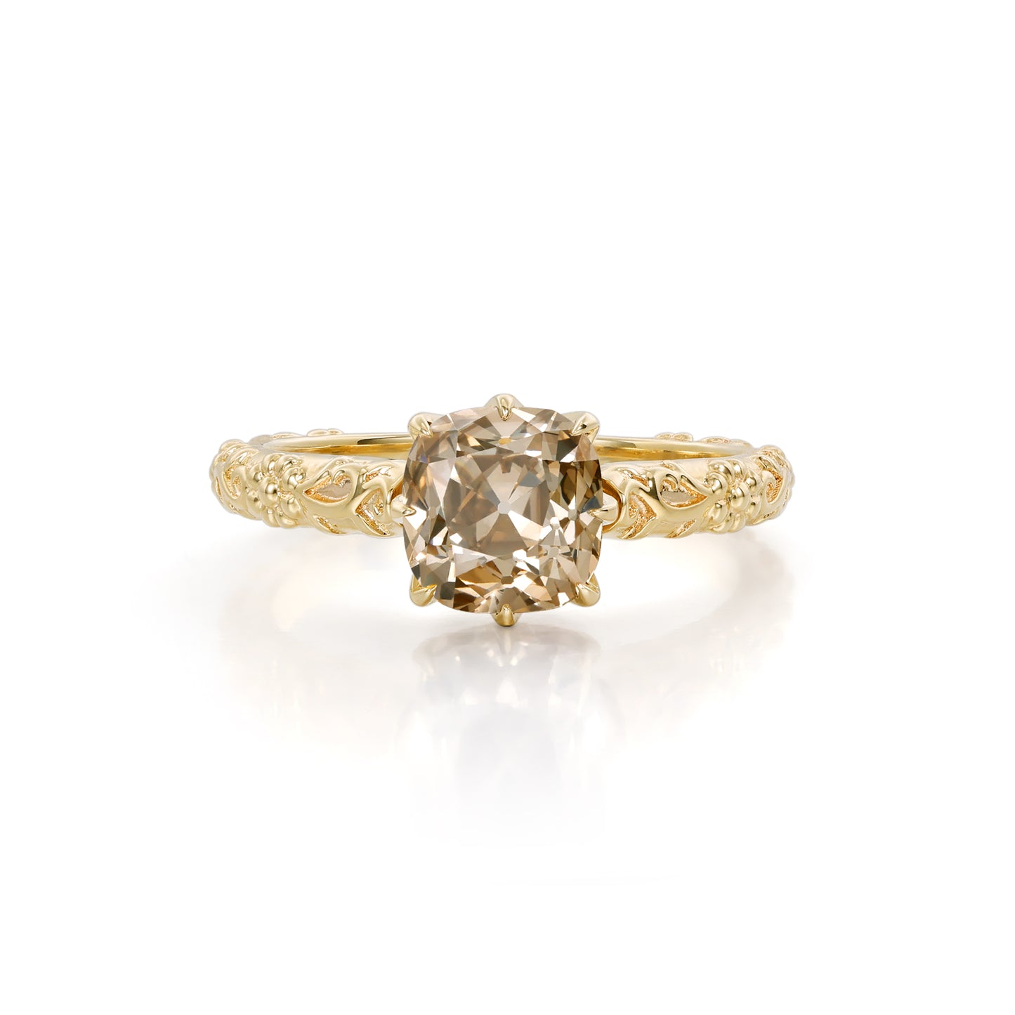 Alba-Champagne Old Mine Cushion Lab Grown Diamond Ring