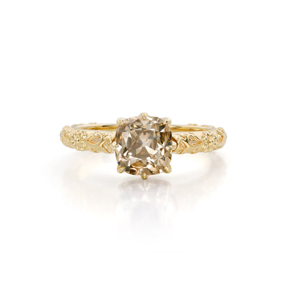 Alba-Champagne Old Mine Cushion Lab Grown Diamond Ring