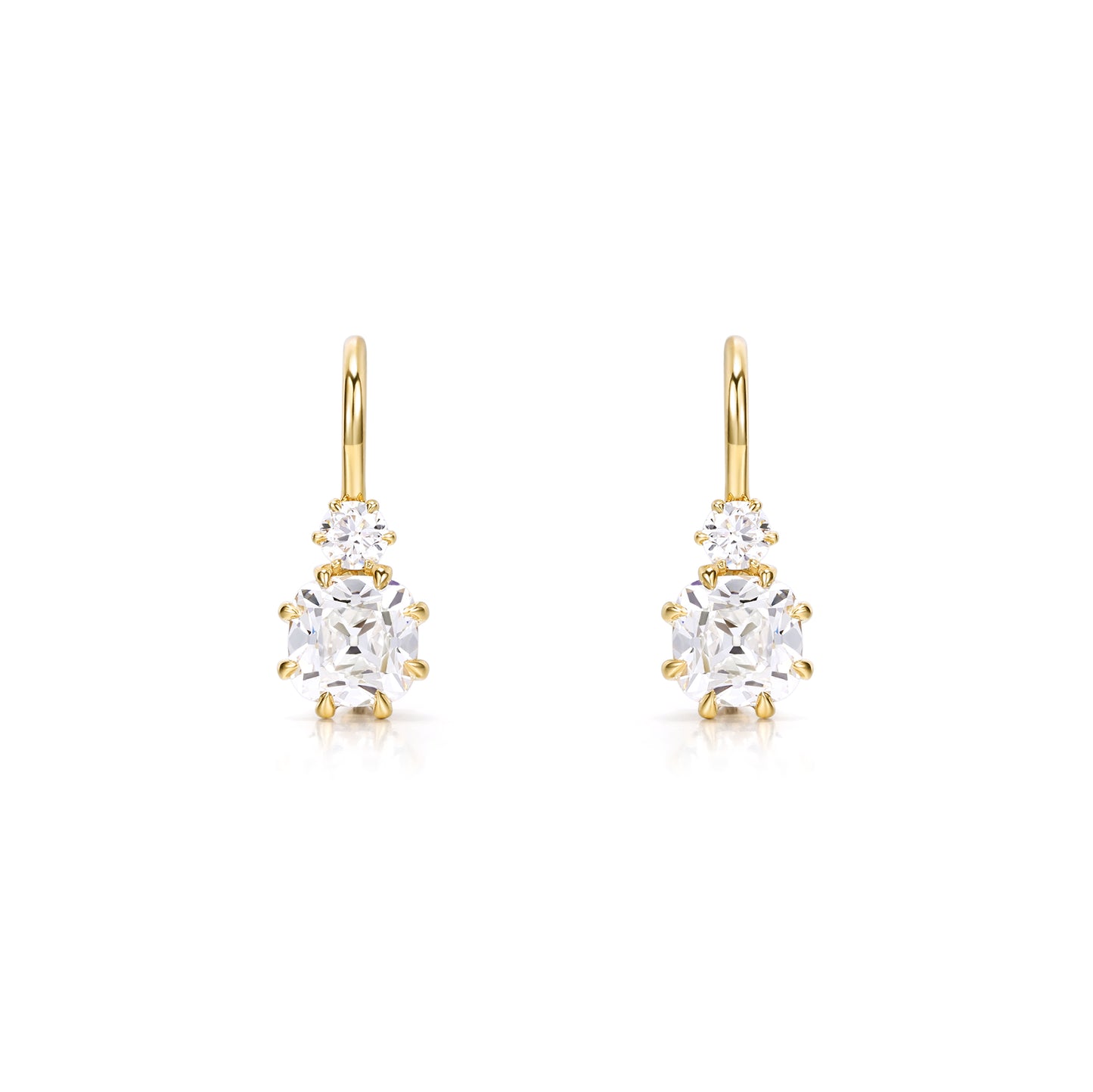 Old Mine Cushion Cut Diamond Leverback Drop Earrings