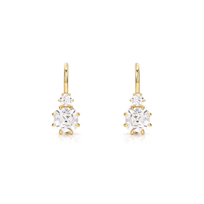 Old Mine Cushion Cut Diamond Leverback Drop Earrings