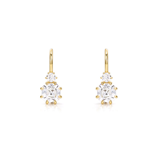 Old Mine Cushion Cut Diamond Leverback Drop Earrings