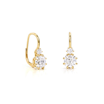 Old Mine Cushion Cut Diamond Leverback Drop Earrings