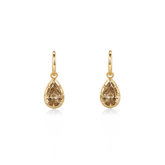 Champagne Pear Cut Diamond Drop Earrings